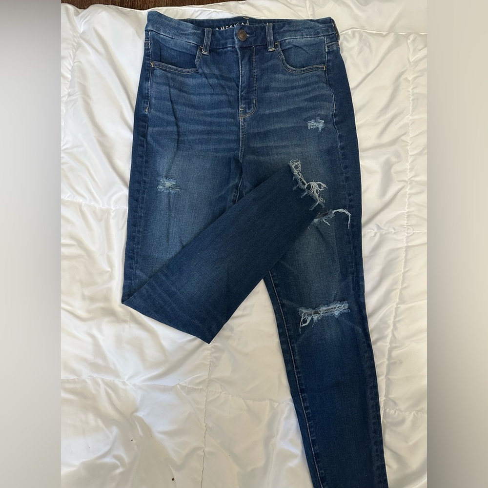 American Eagle Outfitters Dark Blue Distressed Skinny Jeans